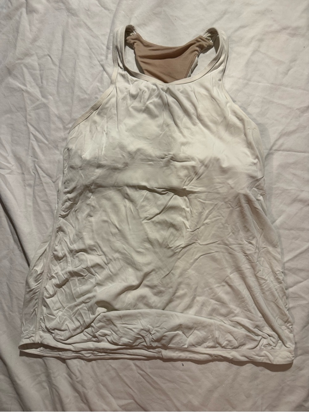 lululemon athletica White Racerback Tank with Nude Built-in Shelf Bra